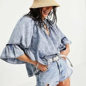 Free People Ainsley Denim Top Indigo Wash